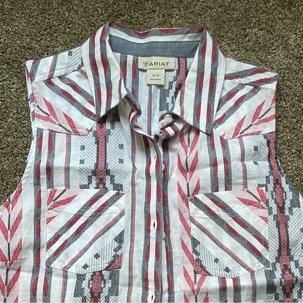 Ariat Red, Blue and Gray Striped Sleeveless Shirt - Picture 2 of 7